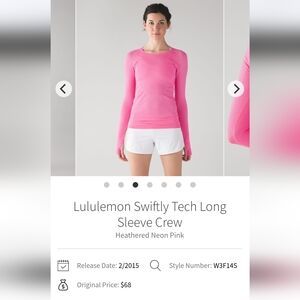Lululemon Long Sleeve Crew Neon Pink Size 8